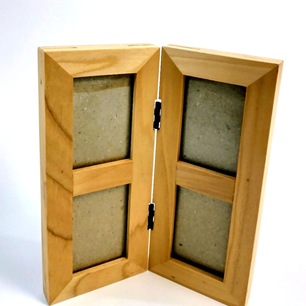 Two Panel Foldable Wooden Picture Frame Four Windows